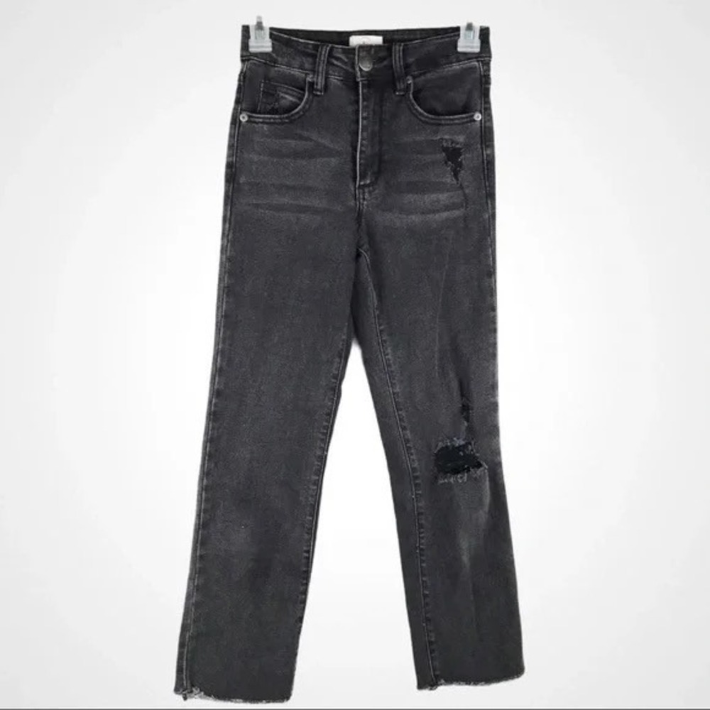 Cotton On 91 Mid Slim Straight Black Distressed Raw‎ Hem Jeans Womens Size 2
